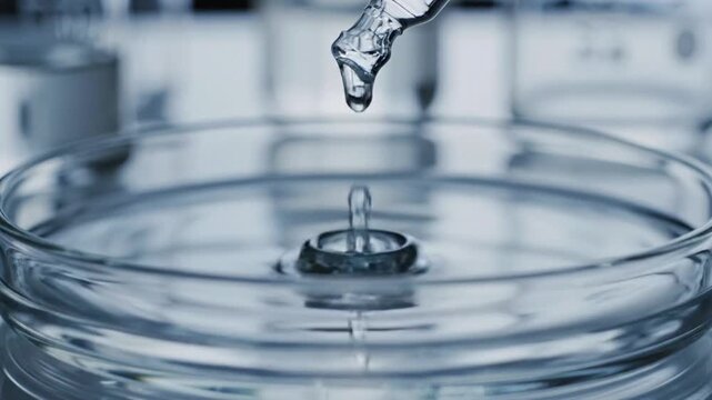 Hyaluronic acid drops from a cosmet product at VSRExport laboratory for skin care research and development