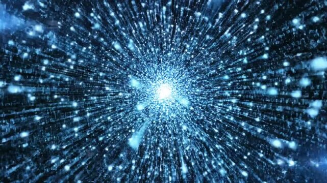 Technology background with fiber optical elements in a digital setting showcasing bright effects and flowing patterns at night