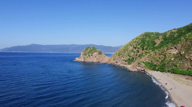 Beautiful view of fantastic blue sea background. Mediterranean Sea, Europe. Beauty world, Blue horizon where the cloudless sky and the blue sea converge., Sunset of Mediterranean sea in Jijel Algeria.