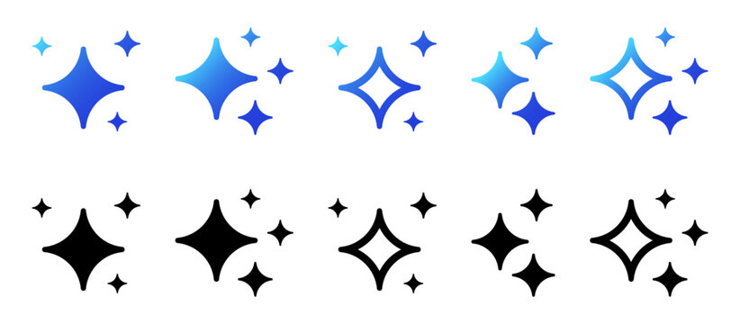 Minimal Sparkles icons set - Artificial intelligence, Generative AI logo AI generation Icon Set Pack. Sparkle icon collection in gradient for shine, magic, highlight, premium features, beauty labels