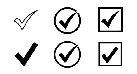 Checkmark icons, vector checklist symbols, tick marks, verification signs, black and white graphics © imran