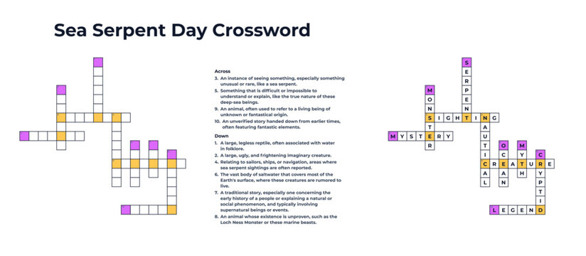 Sea Serpent Day Crossword printable with solutions for magazines, newspapers, books