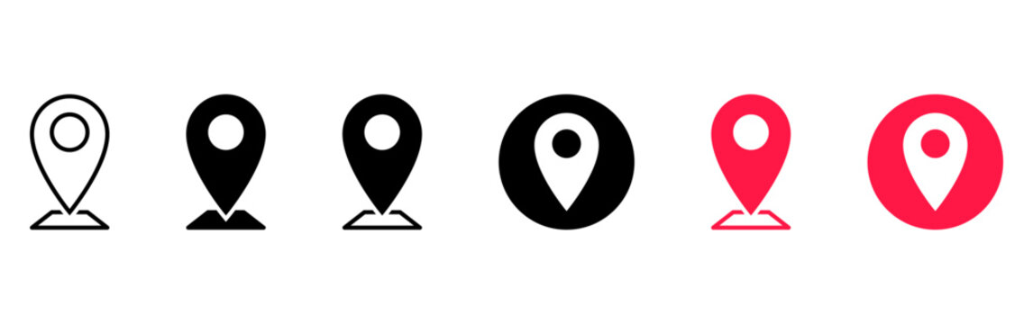Minimal Location Pin Button Icon Collection. Location pin button icons in outline, solid, and colored badge styles for maps, check-ins, destinations, travel apps, and UI kits