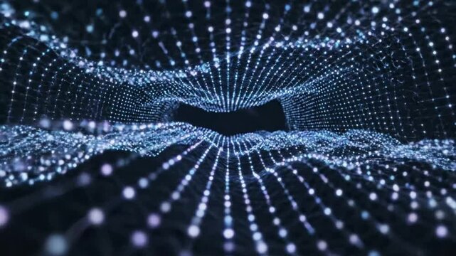 Explore digital connection with moving dots and lines in various patterns and designs showing depth and flow