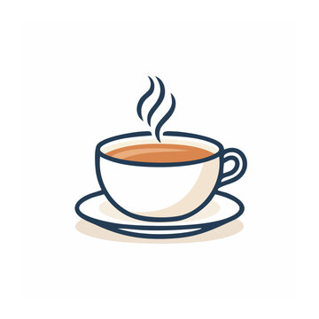 Flat design icon of a steaming cup of tea on a saucer