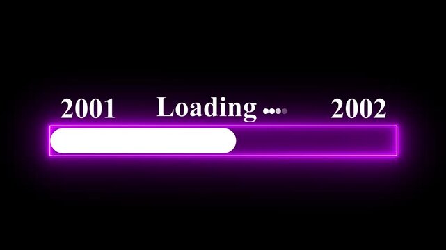 New year 2002 loading bar animation Year changing from 2001 to 2002. Motion graphics of year change concept with black background.4k