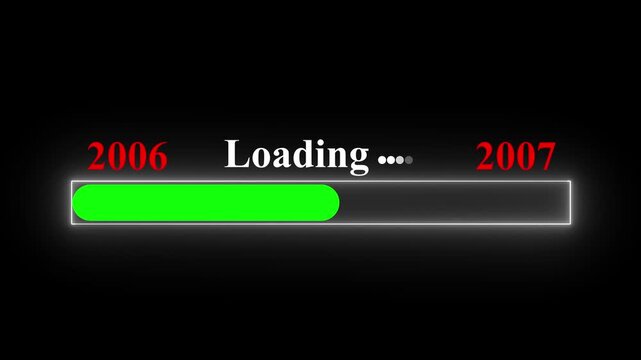 New year 2007 loading bar animation Year changing from 2006 to 2007. Motion graphics of year change concept with black background.4k video.