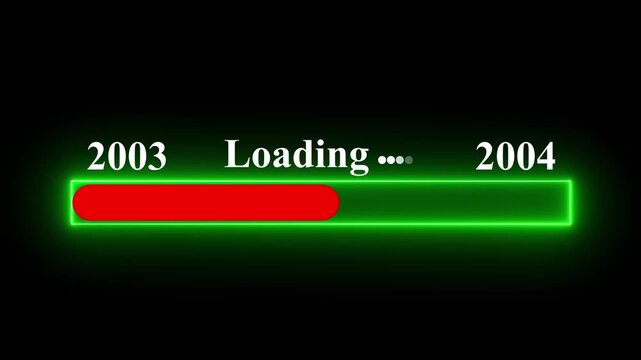 New year 2004 loading bar animation Year changing from 2003 to 2004. Motion graphics of year change concept with black background.