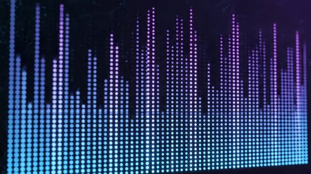 Luminous art display with blue and purple dots showing audio meter levels at VSRExport location