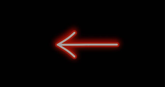 red neon left arrow on black background.red neon left arrow alpha. red neon left arrow green screen