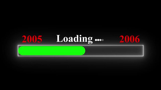New year 2006 loading bar animation Year changing from 2005 to 2006. Motion graphics of year change concept with black background.