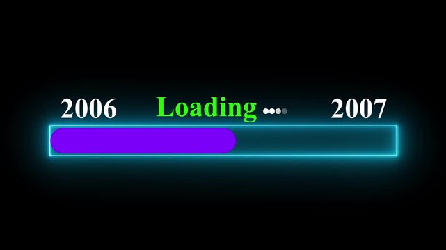 New year 2007 loading bar animation Year changing from 2006 to 2007. Motion graphics of year change concept with black background.