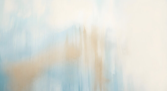 Soft blue and sandy beige tones blend together in this minimalist abstract painting featuring gentle, vertical brushstrokes and a soothing, airy texture. Generative AI.