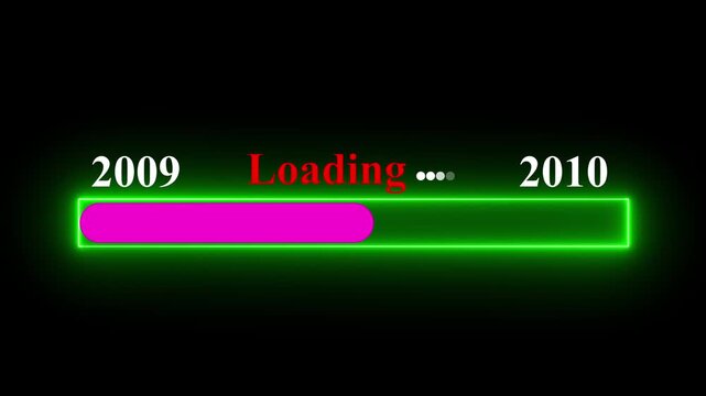 New year 2010 loading bar animation Year changing from 2009 to 2010. Motion graphics of year change concept with black background.