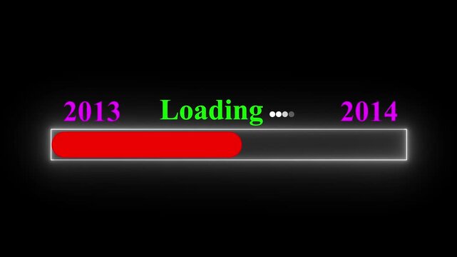 New year 2014 loading bar animation Year changing from 2013 to 2014. Motion graphics of year change concept with black background.