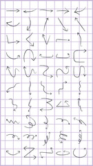 Vector of hand-drawn arrows on a grid background, showcasing various directions. © Rawpixel.com