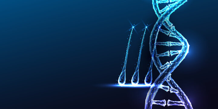 DNA Double Helix Hair Treatment Trichology Alopecia Genetics Glowing Blue Polygonal Vector
