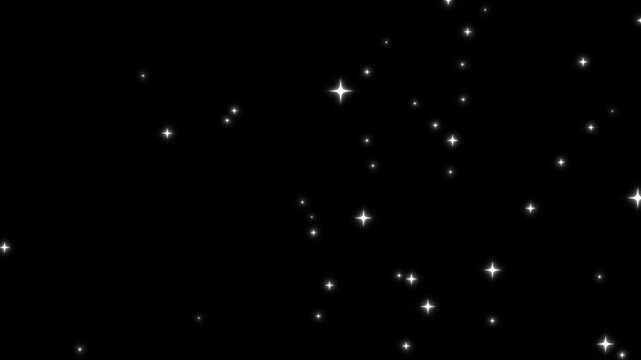 Sparkling white star trail and glitter dust animation, twinkling fairy particles, shining starburst glow, luxury pixie dust path with magic light effects and glitter motion on black screen, 4k video