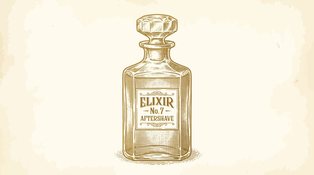 Vintage Aftershave Bottle Illustration in Engraved Style
