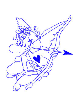Cute blue cupid with arrow heart star