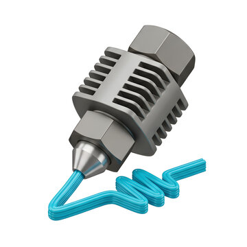3D printer nozzle extruding blue filament