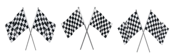 Obraz premium Crossed Black and White Checkered Racing Flags Motorsport Finish Line Symbol Asset Isolated White Background
