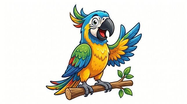 Colorful Macaw Parrot Perched on Branch Vector Illustration