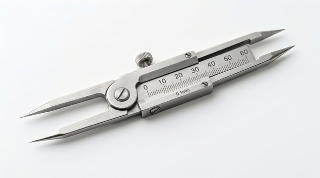 Stainless steel divider caliper on white background