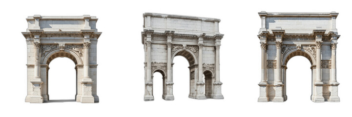 Obraz premium Historical Ancient Stone Triumphal Arch Monument Classic Roman European Architecture Architectural Landmark Heritage Museum Display Object Isolated White Background