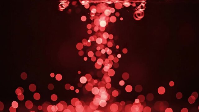 Bokeh lights create red bubbles moving upward in dark background for a stunning visual effect