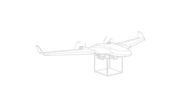 Fixed-Wing Delivery Drone Outline Vector Illustration