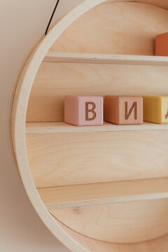 Wooden Shelf with Toy Bricks
