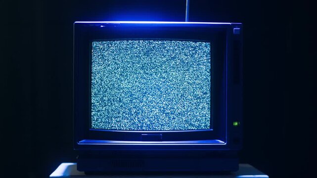Retro TV, vintage television In a nostalgic setup, a retro TV displays grain on screen, scary halloween night device good for chroma key and green screen
