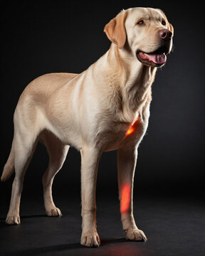 Labrador Retriever with Highlighted Forelimb Joint Pain and Inflammation Concept