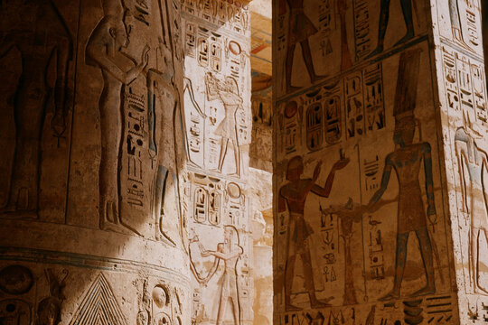 Exploring ancient hieroglyphs in Egypt's temple walls