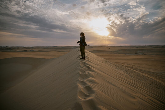 Exploring the desert landscape during sunset in Egypt