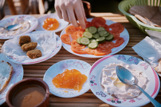 Food spread on a table in Egypt during lunch time