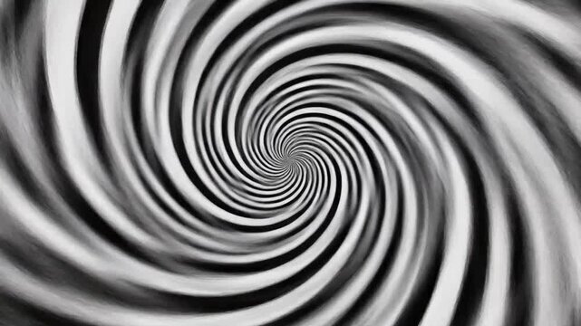 Vertigo spiral black and white spinning swirl shows continuous motion and depth in a simple design