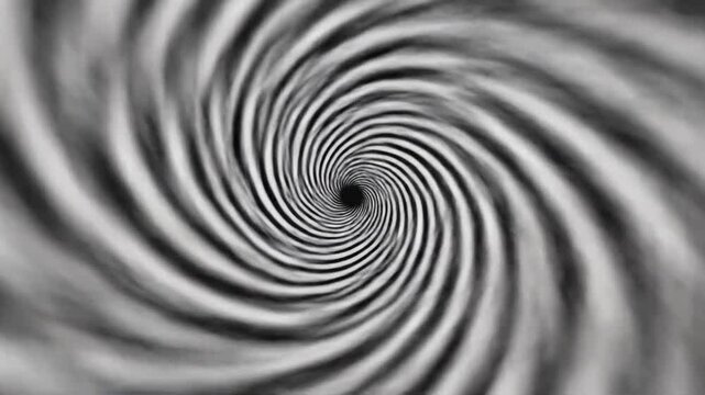 Spinning black and white spiral moving in a loop with changing rotation speed and direction