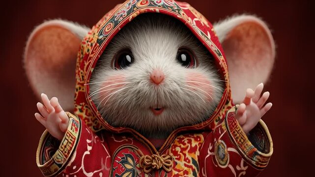 The Velvet‑Hooded Familiar: A Tiny Wanderer in Regal Red, ai generated.