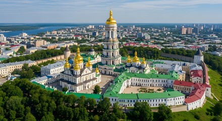 Naklejka premium Aerial view of historic monastery castle cathedral complex european city