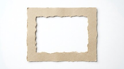 Fototapeta premium A rustic torn-edge paper frame with a blank interior for custom text and images on a white background