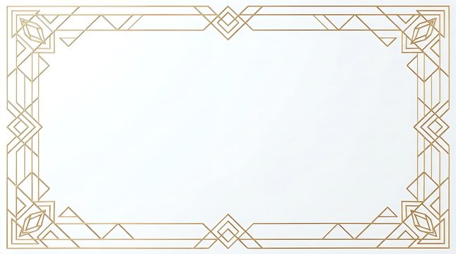 Elegant Art Deco style golden frame with intricate geometric lines on a clean white background, ideal for invitations, certificates, or decorative design projects