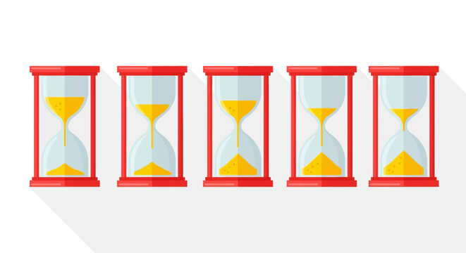Hourglass icons, time management symbols, sand timer graphics, vector set