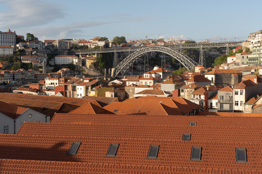 Red rooftops of Porto with Dom Luis I Bridge