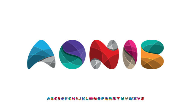 abstract colorful 3d alphabet font set, modern gradient typography, creative geometric letter collection