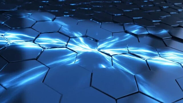 Blue light show panel with abstract design and hexagonal patterns for visual display