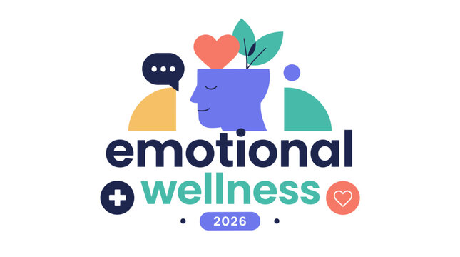 Emotional wellness logo with colorful icons and heart.