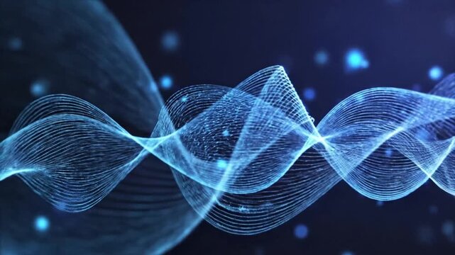 Elegant abstract lines create motion in blue background with VSRExport format in action and visual flow