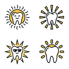 Fototapeta premium Cartoon tooth icons with sun rays.